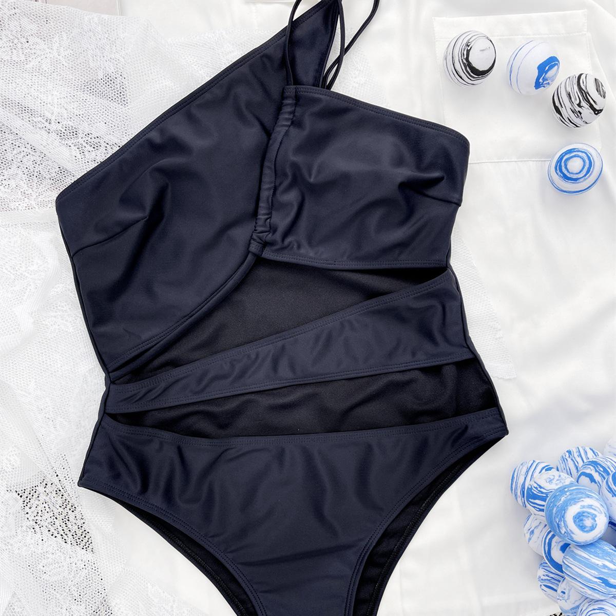 

Женский купальник, сплошной цвет, цельный сексуальный бикини с вырезами на шнурке, бразильская пляжная одежда L чёрный