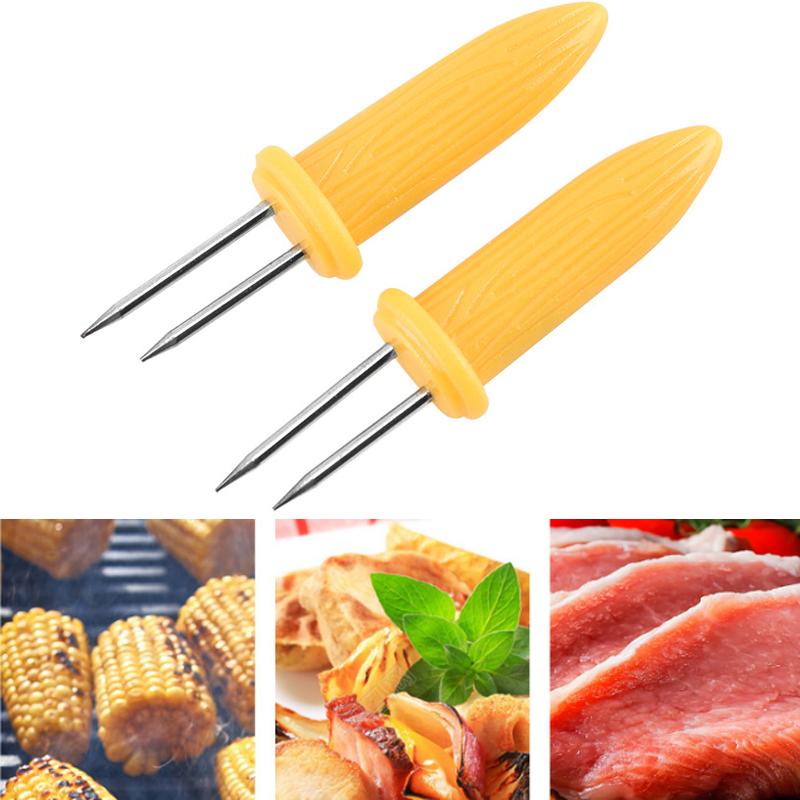 6Pcs Corn Fork BBQ Stainless Steel Corn Holders Handheld Anti Scalding Corn Needle Corn On The Cob Double Fork Barbecue Tool