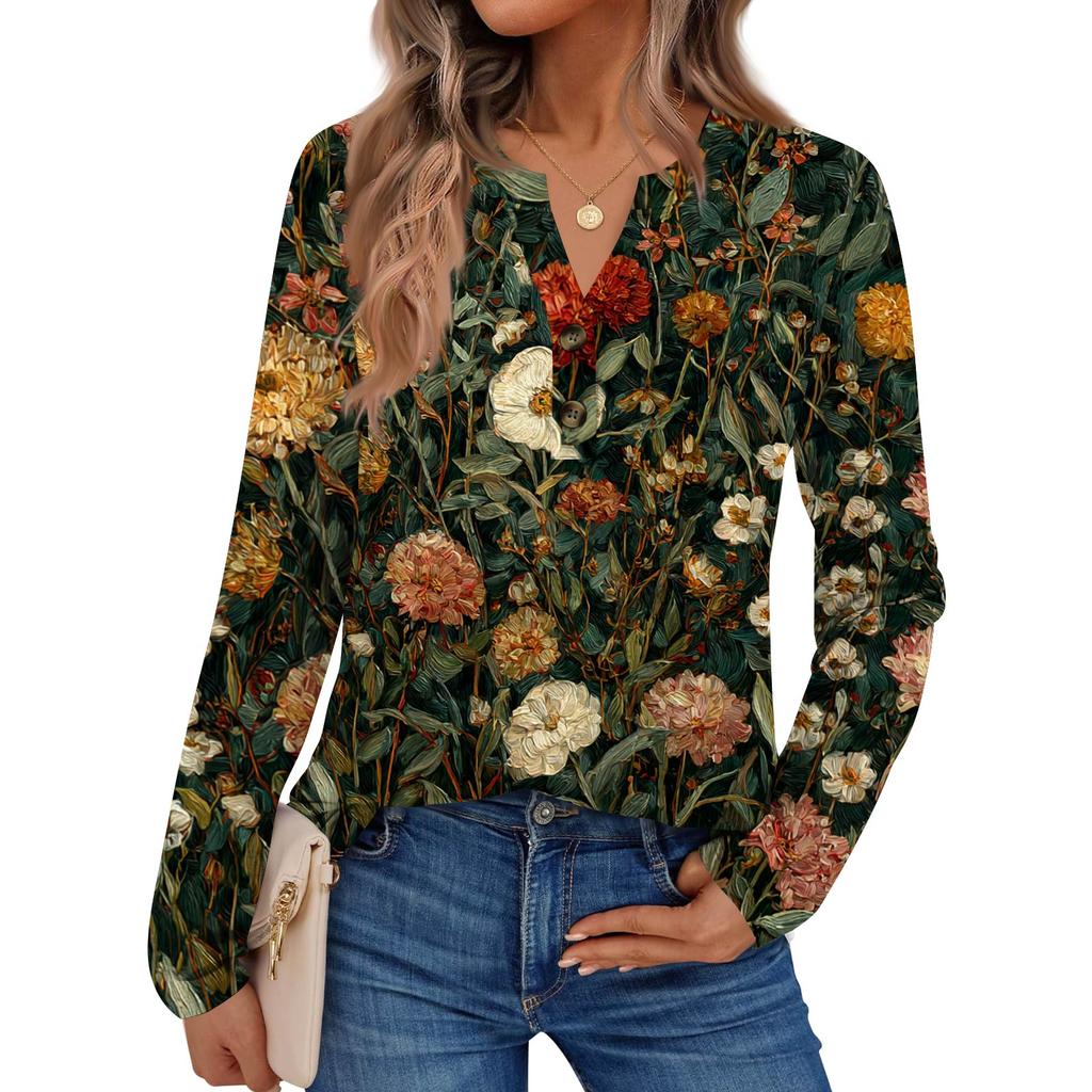 Women's Printed Long Sleeve Shirts Elegant Casual Tops Trendy Shirts Tops