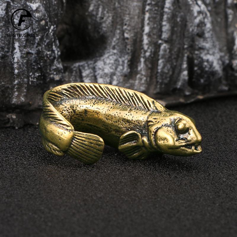 Solid Brass Deep Sea Fish Figurines Miniatures Desktop Ornaments Simulation Animal Small Statue Tea Pets Home Decorations Crafts