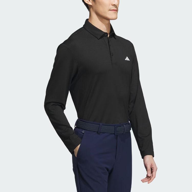 Adidas Aeroready Core Polo Shirt Solid Logo Golf Long Sleeve Polo Men tops Black IA2713