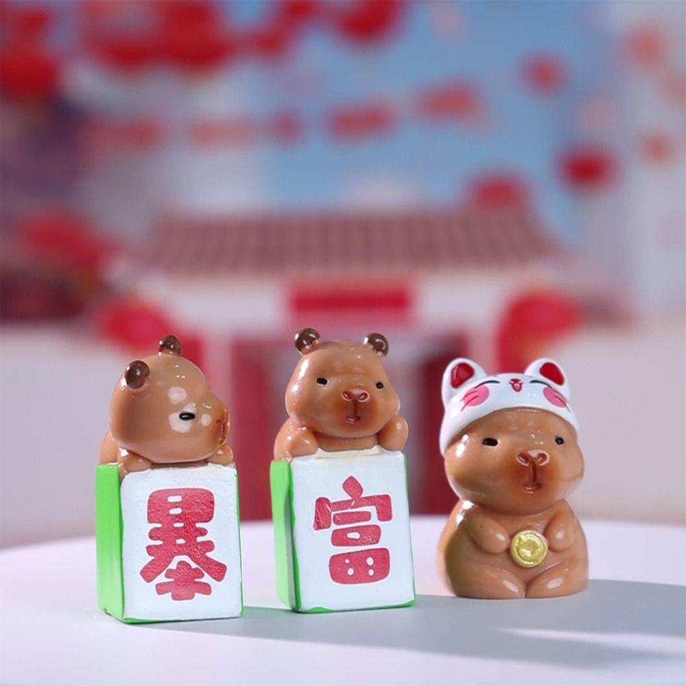 Chinese New Year Cartoon Capybara Figurines Resin Getting Rich Lucky Charm Cute Car Ornament  Gift
