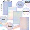 9Sheets A4 Holographic Paper Sticker Transparent Waterproof Self Adhesive Film 11.7 x 8.3 Inches (Gem, Dot, Colorful, Star)