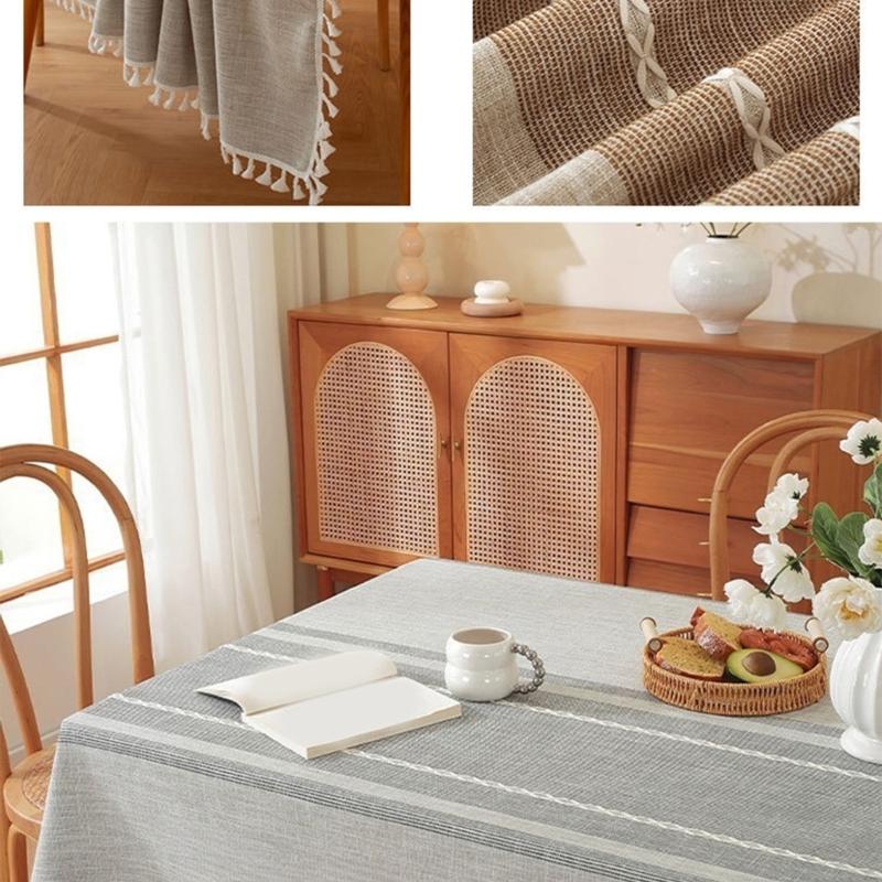 Table Runner With Fringe Long Natural Tassels Table Cover Washable Poly Cotton Tablecloth For Family Gatherings