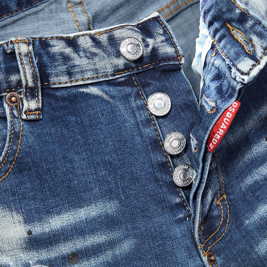 Personalized Men's Jeans With Ripped Seams Elastic And Tight Fit Mid Waist Trend Ripped Holes Denim Gradient Wash Pants