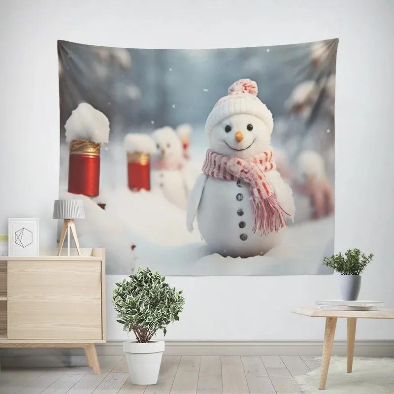 Christmas New Year Christmas Tree Snowman Pattern Tapestry Living Room Sofa Home Decor Tapestry