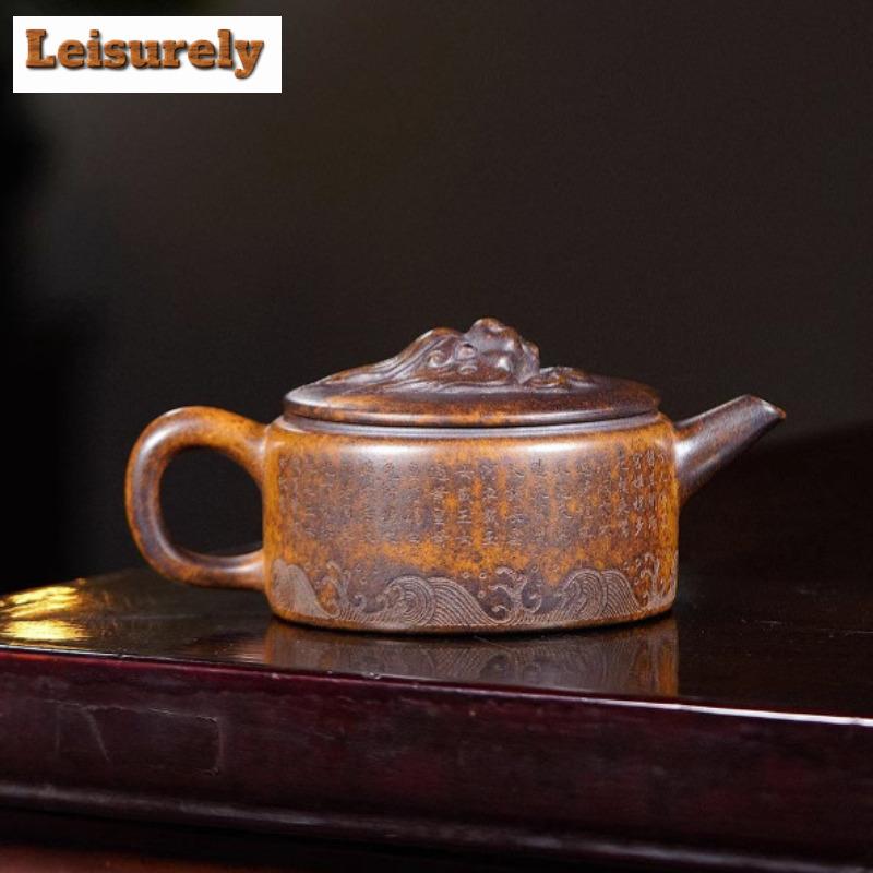 220ml Yixing fialová hliněná čajová konvice Ručně vyrobená velkokalibrová nádoba Raw Ore Dragon Kiln Dřevo hořící bahenní konvice s infuzérem Zisha Teaset