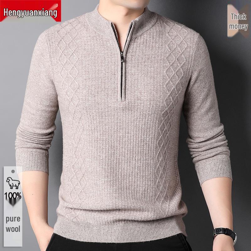 Hengyuanxiang Men's Autumn/Winter 2022 Wool Half-High Collar Sweater for Middle-Aged & Young