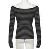 Dámský pruhovaný top s jedním ramenem a dlouhým rukávem, ležérní, větrový, výklenkový, stovky lehký, zakrývací, maso, tenké tričko