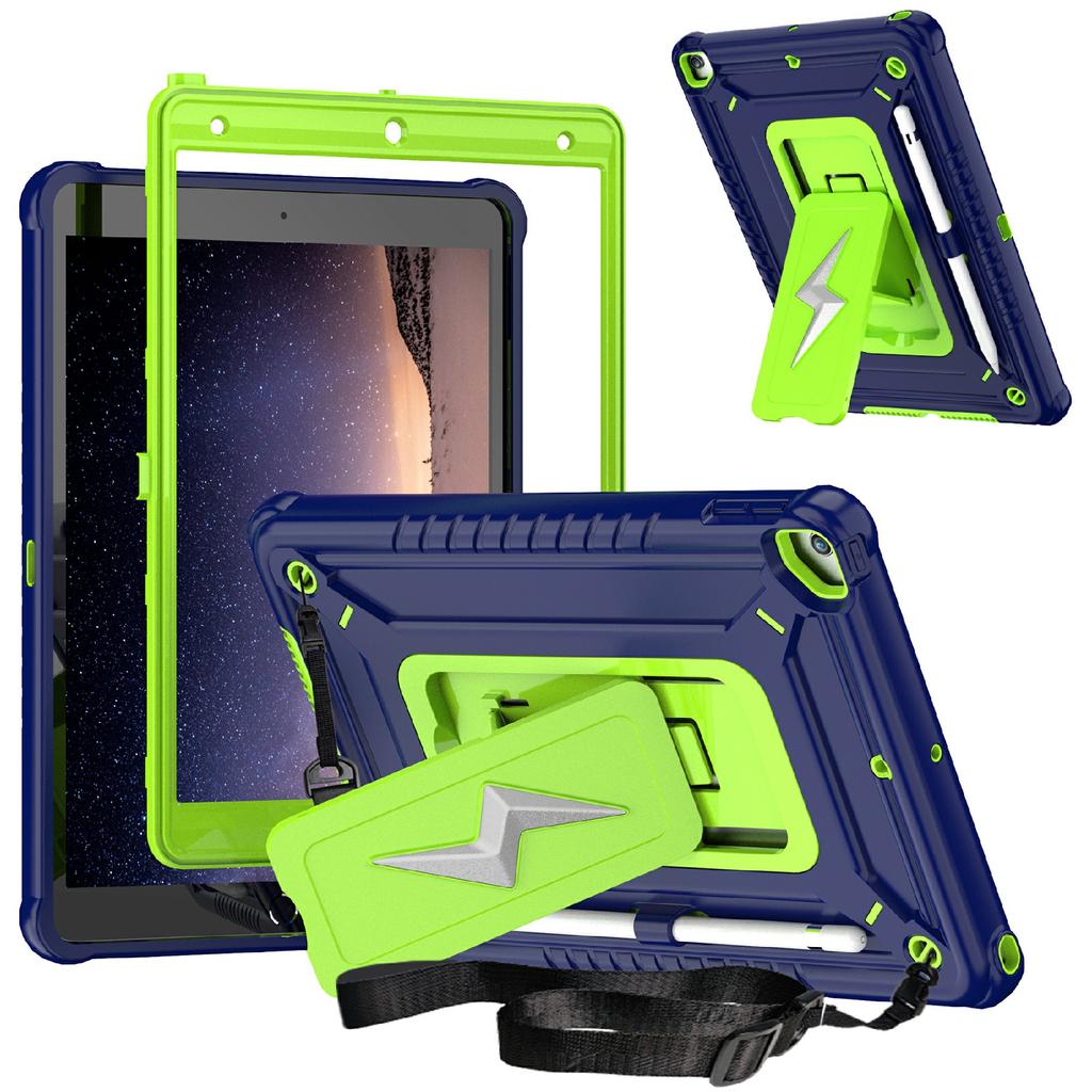 Tablet Case For iPad 10.2 (2021)/(2020)/(2019)/Pro 10.5-inch (2017) Kickstand PC + Silicone Cover with Shoulder Strap