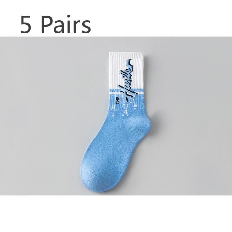

5 пар носков мужские антизапаховые влагоотводящие хлопковые летние до середины икры молодежные спортивные баскетбольные длинные мужские модели :5 pairs синий