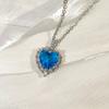 Collier Pendentif Cœur Zircon Bleu Mer Élégant Exquis Argent Sterling 925 Cadeau d'Anniversaire Fête d'Anniversaire