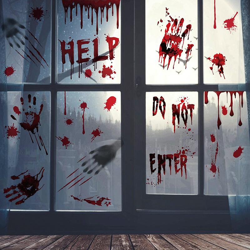 

Halloween shopping mall window ghost horror stickers Halloween party decoration blood handprint electrostatic stickers prank 180*100*40CM