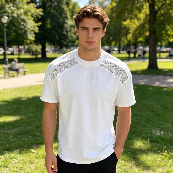 Herre Atletisk T-shirt Åndbar Hurtigtørrende Tee med Skuldernet Indsats Løstsiddende Rund Hals T-shirt til Sommer Træningscenter Fitness Træning