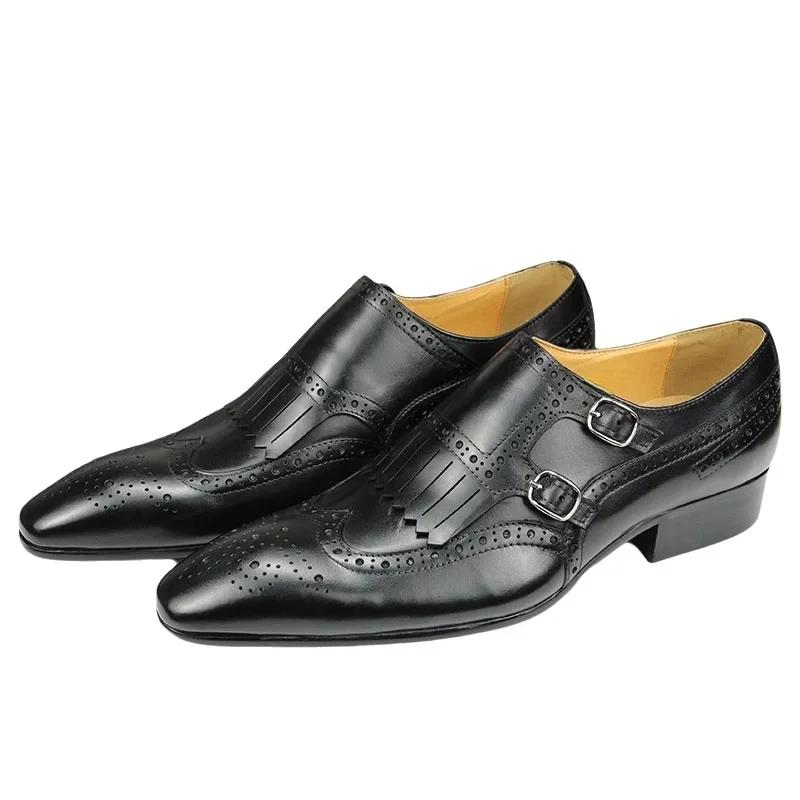Fashion Men's Luxury Leather Shoes Top Layer Cowhide Pointed Toe British Business Formal Wedding Office Shoes