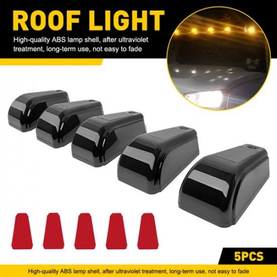 5pcs Smoked Cab Roof Marker Lights Amber LED Assemblies For Trucks SUV Universal