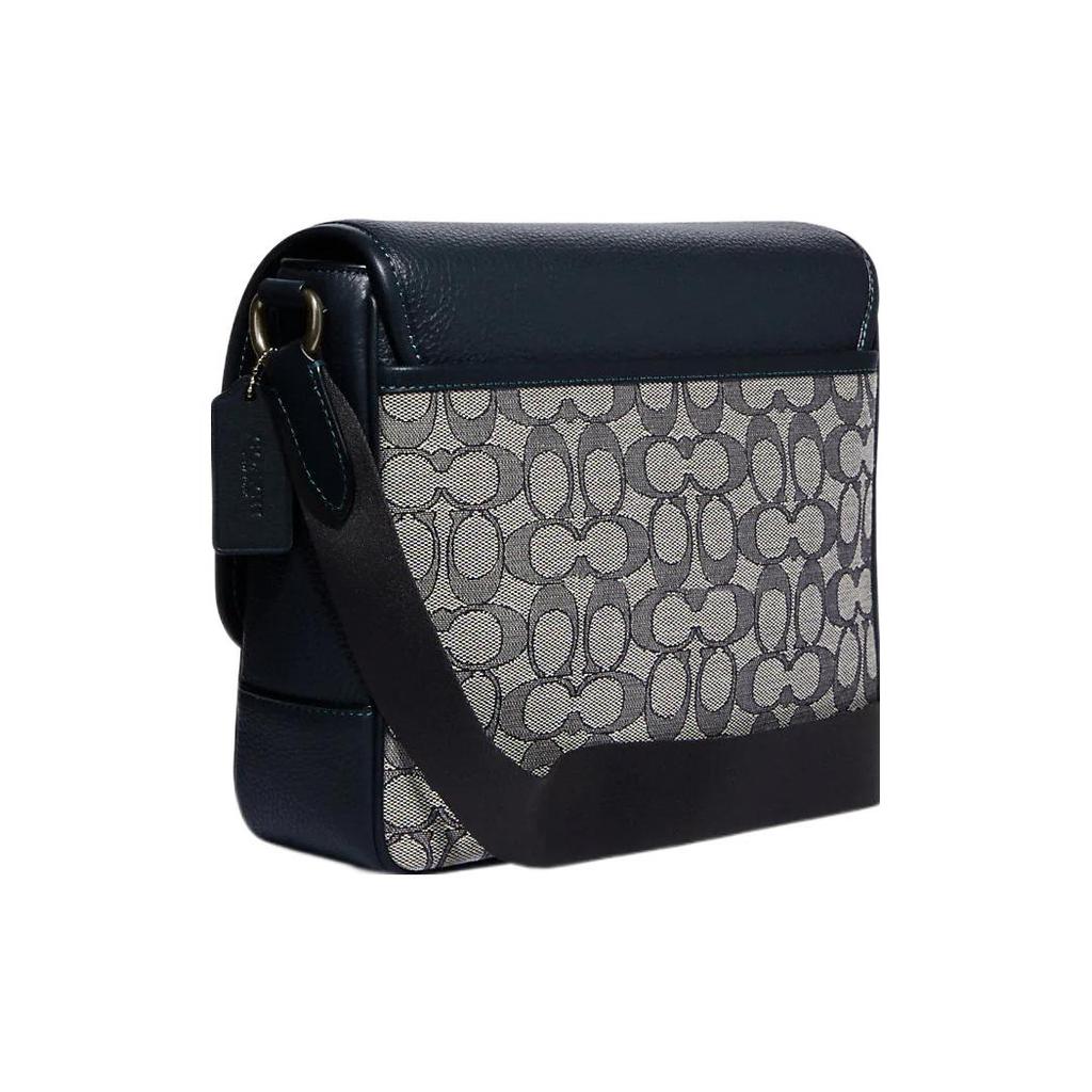 New COACH Map Cow Leather Patchwork With Fabric Shoulder Bag Crossbody Bag Medium Size Men's Midnight Blue & Gray CE534-QBV41