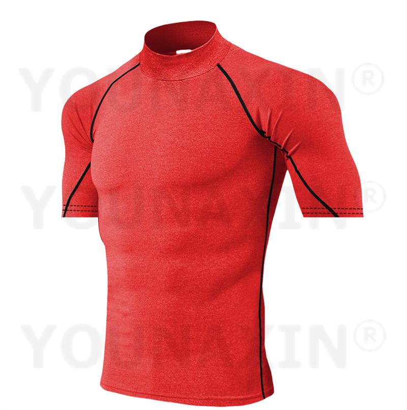Europe Size Running Men's High-necked Sports Clothes Short Sleeves T-shirts Fitness Yoga Training Quick-drying Cycling Tights Top XS S M L XL 2XL