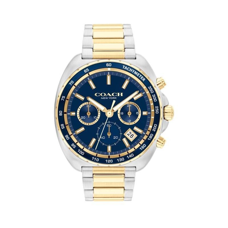 

Coach Мужские часы Charter Chrono с синим циферблатом и синим тахиметрическим безелем, двухцветный браслет из нержавеющей стали, 44 мм 14602704 синий