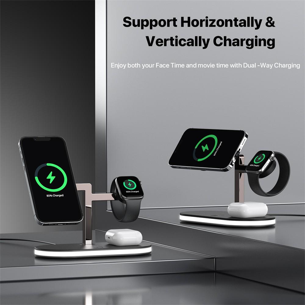 15W 4 In 1 Magnetic Wireless Charger Stand With Lamp For iPhone 14 13 12 Pro Max Apple Watch 7 For Airpods Pro Induction Fast Charging Station