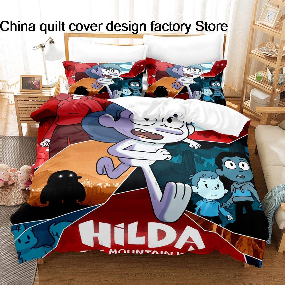 Cute Hilda and Friends Bedding Set 3D Printed Duvet Cover Pillowcase For Kids Bedroom Home Textile Twin Full Queen King Size