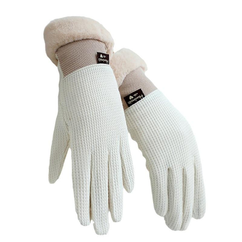 Warm gloves autumn and winter ladies cute waffle driving cold proof piled thickened outdoor riding touch screen gloves