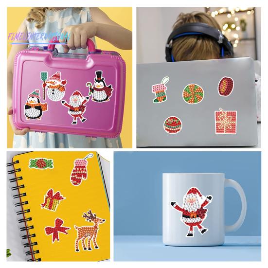 2 Stück weihnachtliche Diamant-Malerei-Aufkleber zum Selbermachen, lebendige Farben, Cartoon-Muster, Kunsthandwerk, Diamant-Malerei-Abziehbilder