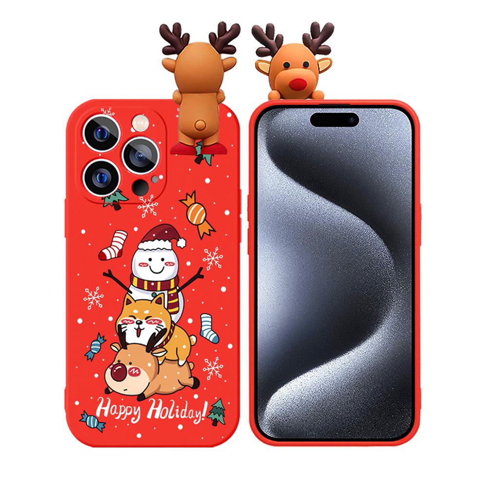 Christmas Snowman Cartoon Elk Relief Doll Phone Case for Apple 15/14 Pro Max.