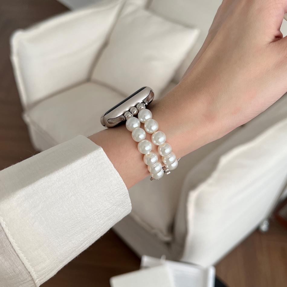 Strap For Apple Watch Band S11 S10/9/8/7/6/SE/Ultra 3 2 IWatch 49/46/45/44/42/41/40/38mm Luxury Bowknot Pearl Elastic Bracelet