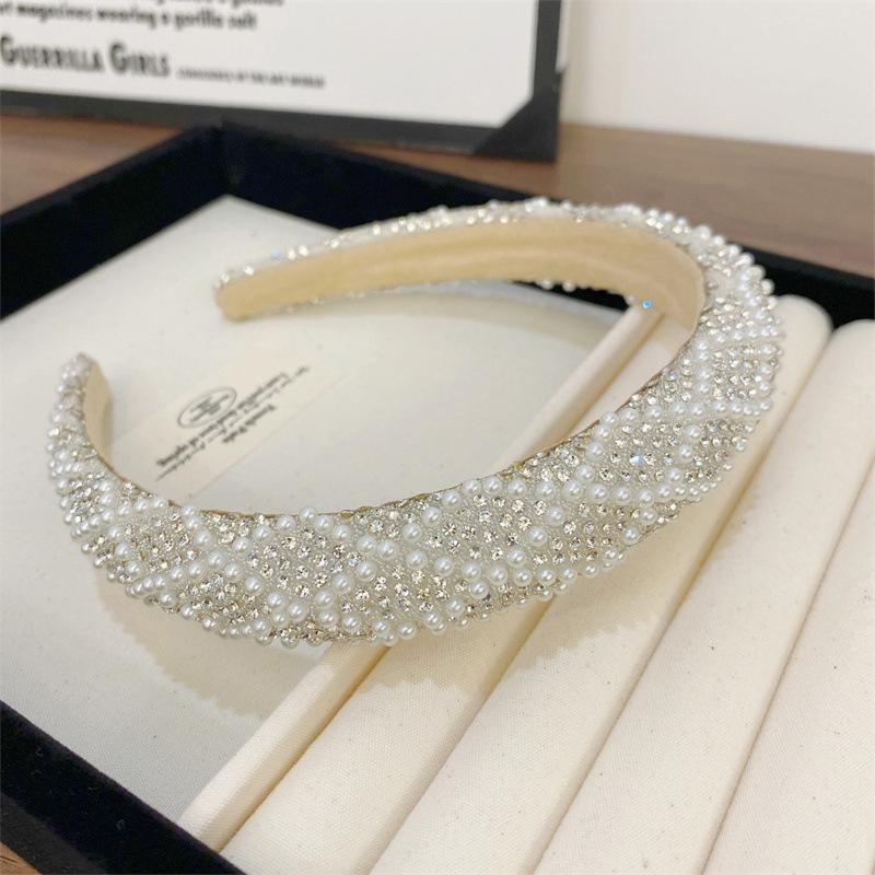Barock Vintage Perle Glasperlen Schleife Stirnband Mode Haarband Voll Strass Schwamm Haarband Haarschmuck