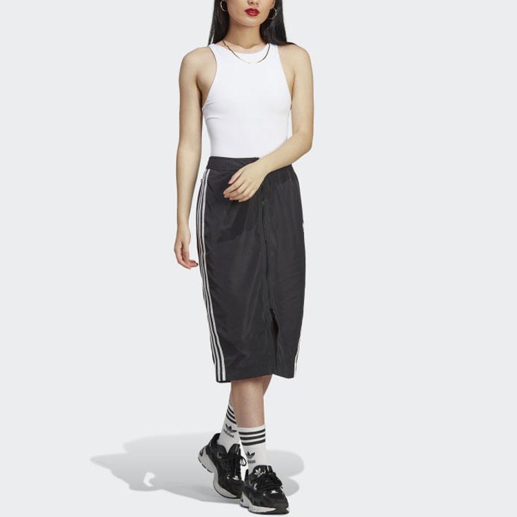 Adidas Originals Trefoil Striped Logo Embroidered Midi Skirt Women Bottoms Black HM2156