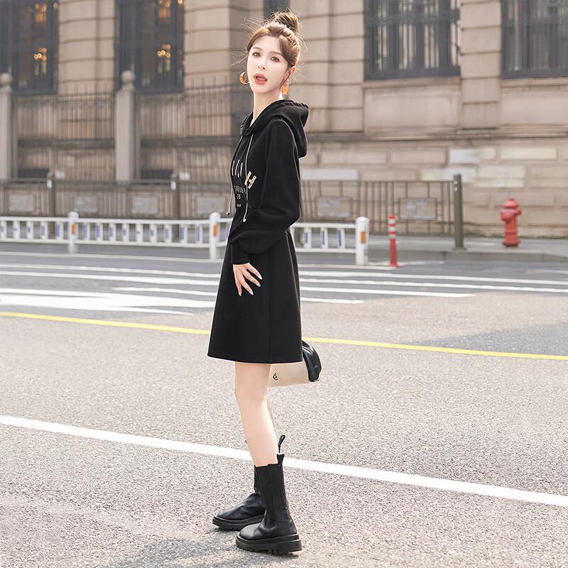 Sibaishe Women's Hooded Color Block Print Sweatshirt Dress