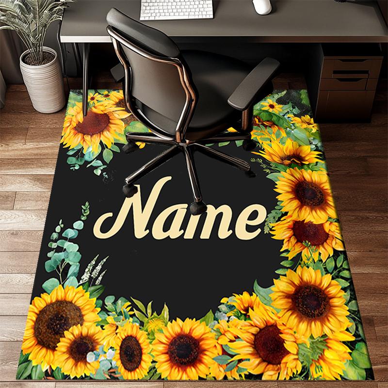 1PC Custom Name Sunflower Artwork Theme Floor Mat Ideal for Living Room, Game Rooms, Office, Bedroom, Floor Mat Playful Design