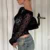 Long Sleeves See Through Lace Crop Top Solid Sexy Bodycon T-Shirt For Women Party Club Autumn Winter Clothes