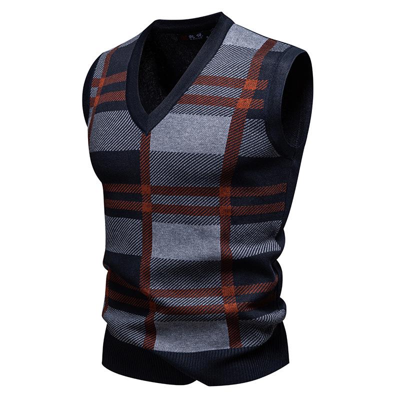 2025 Men's Autumn/Winter V-Neck Grid Knit Pullover Vest