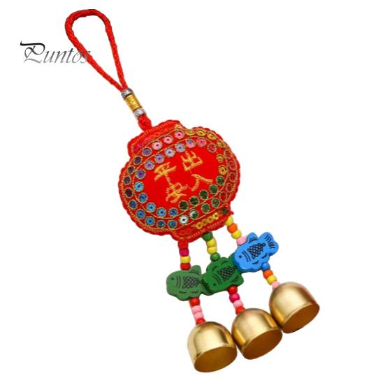 Spring Festival Wind Chimes Sachet Car Pendant Vibrant Color Embroidery Pattern Metal Bell Wind Chimes Hanging Decor
