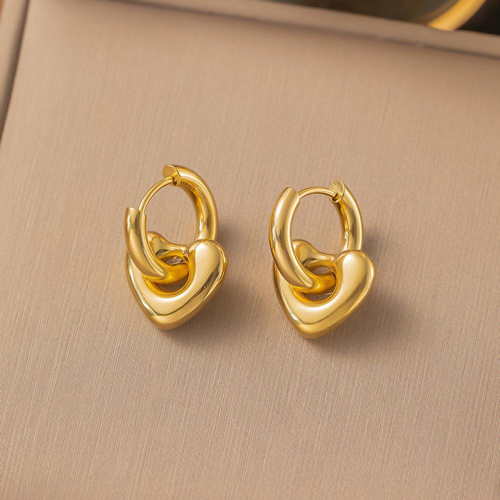 Stainless Steel Chic Heart Huggie Hoop Earrings Charm Gold Silver Color Tarnish Free Trendy Fashion  for Women Bijoux