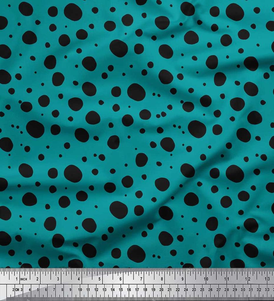 Soimoi Purple Japan Crepe Satin Fabric Black Dots Print Fabric by the Metre 42 Inch
