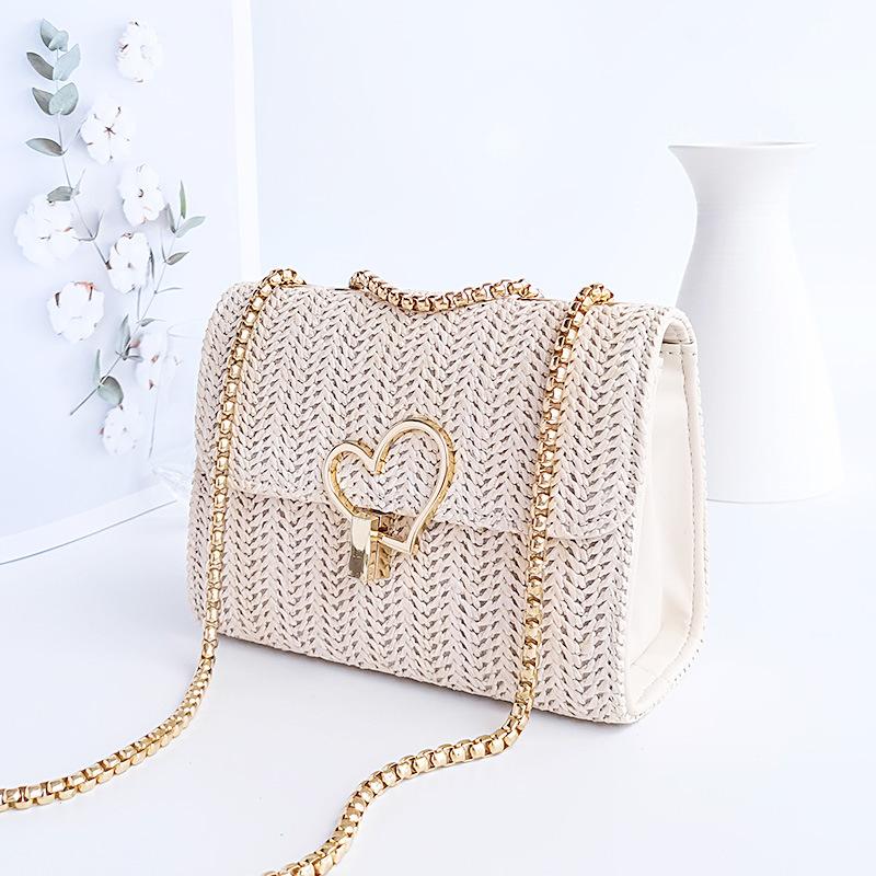 Fashion Wheat Ear Woven Shoulder Small Square Bag New Simple and Elegant Hard Messenger Solid Color Women's Bag