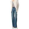 Blue Frayed High-Waisted Wide-Leg Women's Jeans - Spring 2025 Tree Bark Texture Jacquard Wash