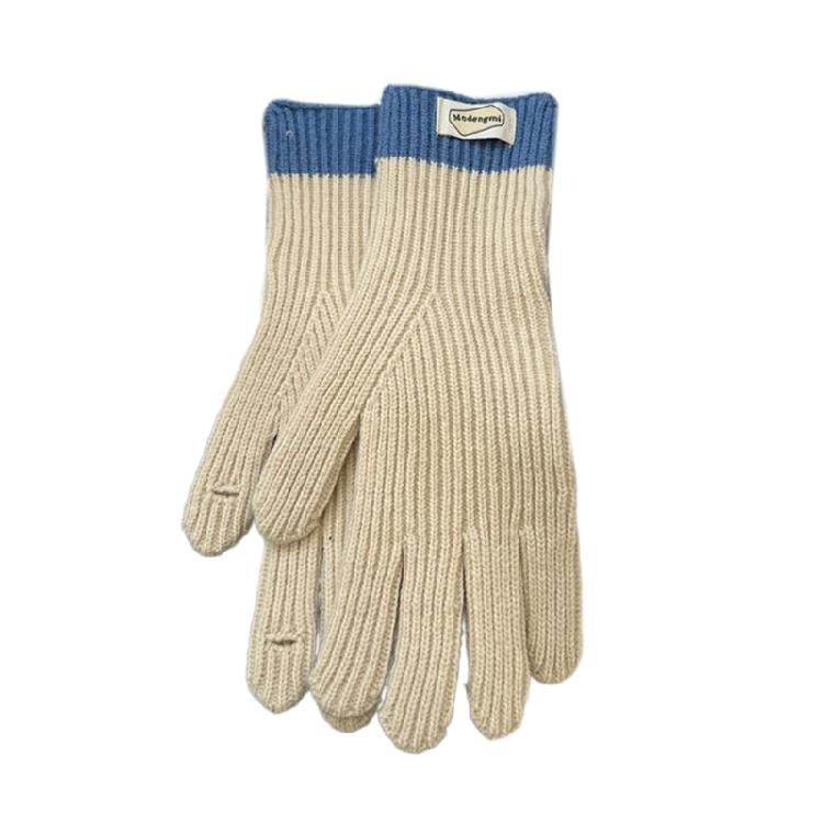 Women Touchable Screen Knit Full Finger Gloves Colorblock Thermal Warm Mittens