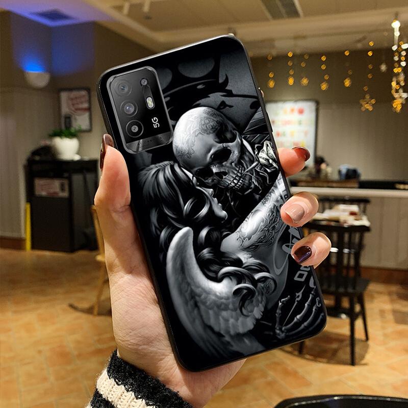Skeleton Schädel Frau Kuss Tattoo Telefon Fall für OPPO A54 A74 A94 A53S A9 A5 A15 A16 A91 A96 A76 Reno8 8Pro Reno2 Z Abdeckung Coque