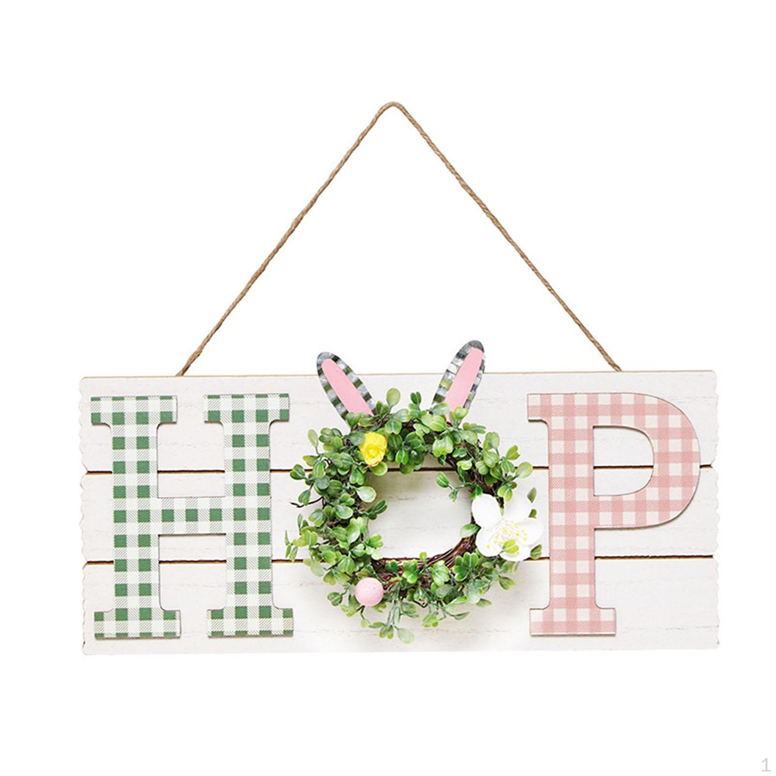 

Bunny Easter Hanging Door Sign Plaque Festival with String Wreath for Home Decor