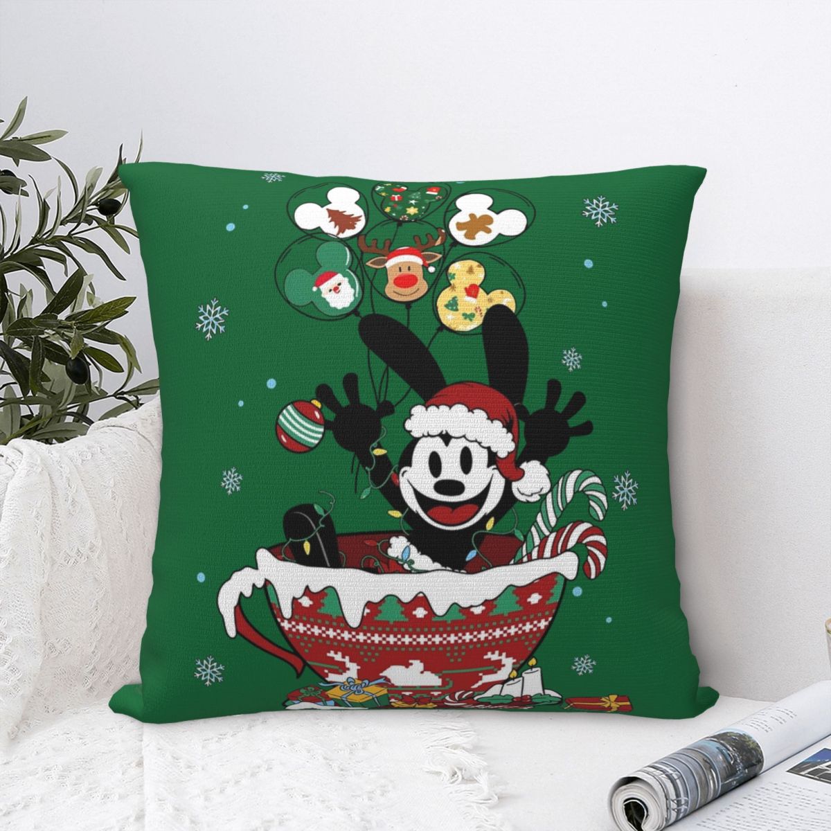 Merry Christmas Friends Retro Card Mickey Pillowcase Printing Cushion Cover Gift Donald Duck Pluto Pillow Case Cover Home 18 30cmx30cm