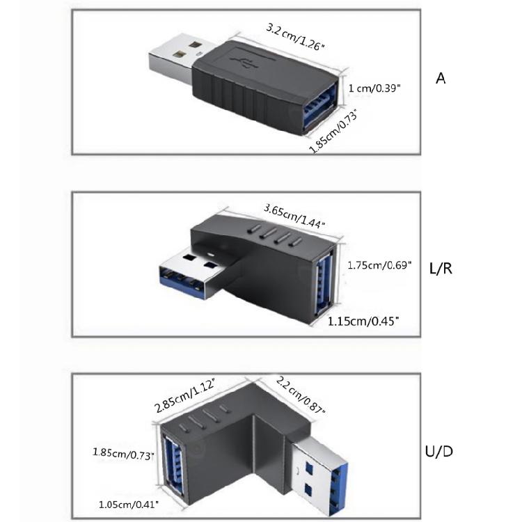 90 Degree USB 3.0/2.0 Female to USB 3.0/2.0 Male Adapter Converter Extender 10Gbps Data Sync Adapter for Laptop Phone