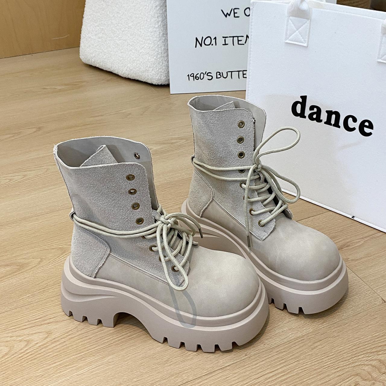 

Fashion 2025 Winter New Ankle Boots Women Flats Platform Fashion Shoes Casual Sport Shoes Trend Brand Woman Sneakers Lace Up Snow Boots 35 бежевый