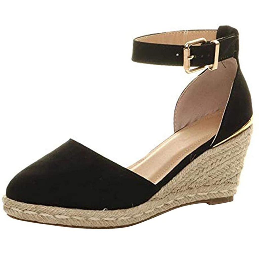 Women Buckle  Strap Sandals Wedges Sandals Summer Weaving Breathable Shoes