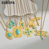 18k Gold Turquoise Necklace: Retro European & American Style, Women's Long Sweater Chain, High-End Fashion.