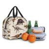 LDU Black Dinosaur Pattern Cartoon Lunch Bag, Black Bento Box, Insulated Cooler Bag with Zipper, Compact Soft Cooler Bag, Tote Eco Bag