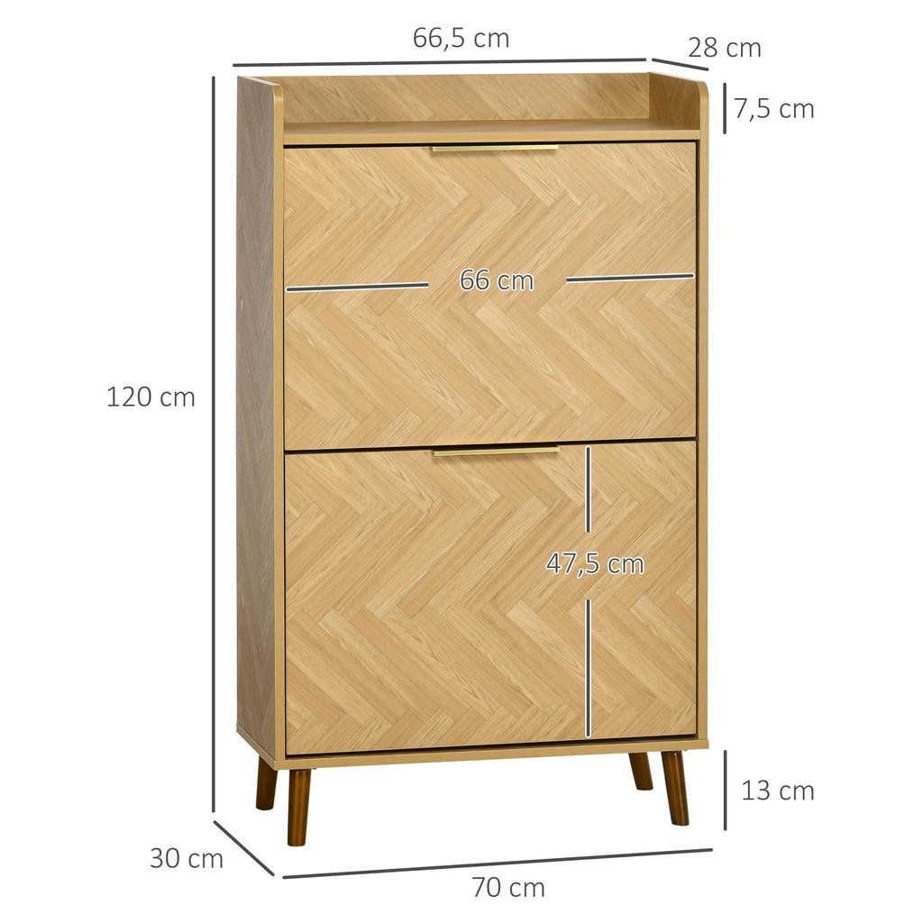 Shoe Cabinet with 2 Flip-Down Doors for Small Hallway Living Room Bedroom 70 X 30 X 120 Cm
